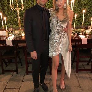 Self-Portrait Gold Velvet Devore Asymmetrical Wrap Dress - Size 4